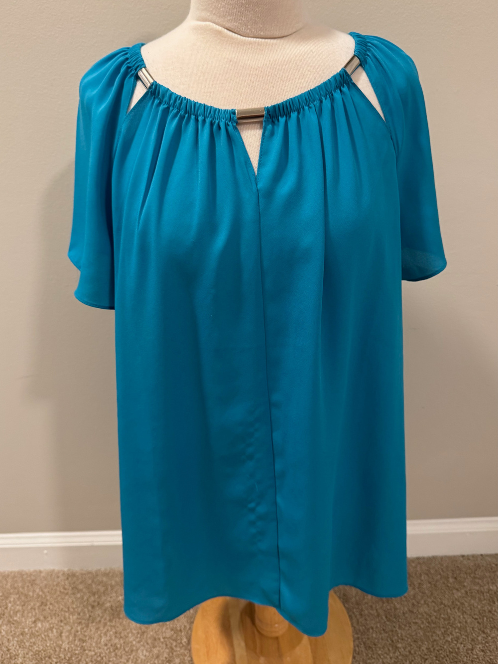 Cato EST 1946 Womens Oversized Large Blouse Teal Blue Silver Hardware Tunic Top